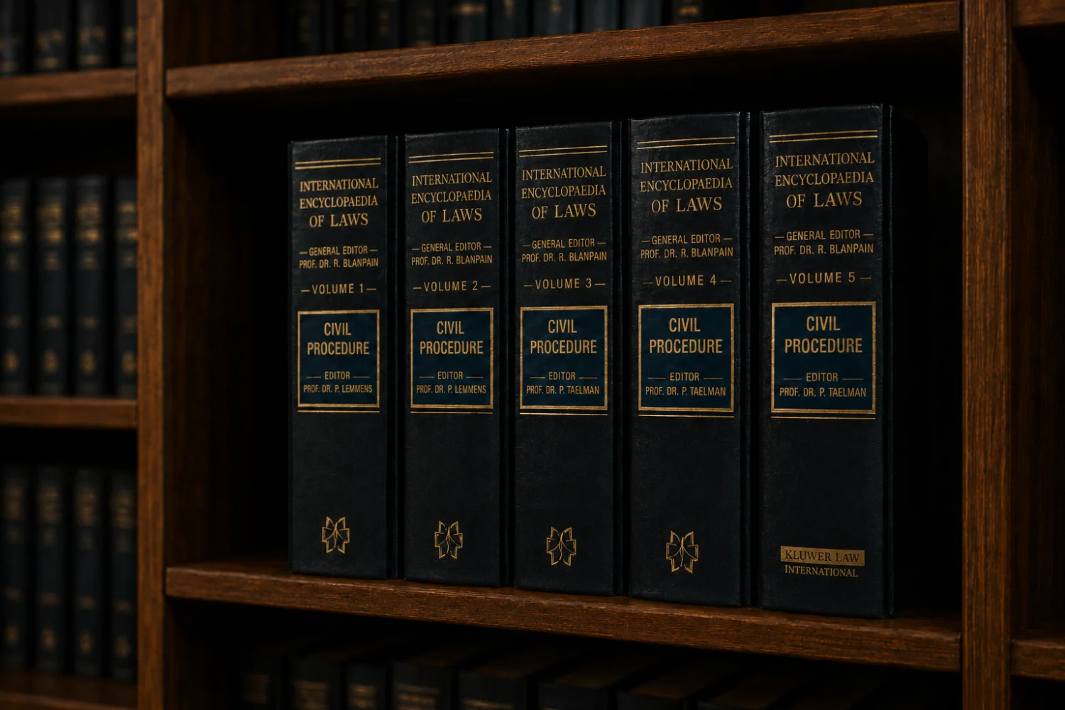 Томи International Encyclopaedia of Laws — Civil Procedure на полиці; до цієї серії належить українська національна монографія